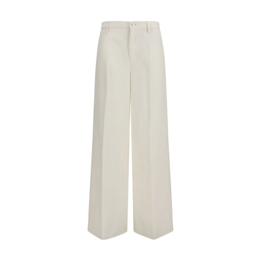 7FOR White Cotton Casual Women's Pants